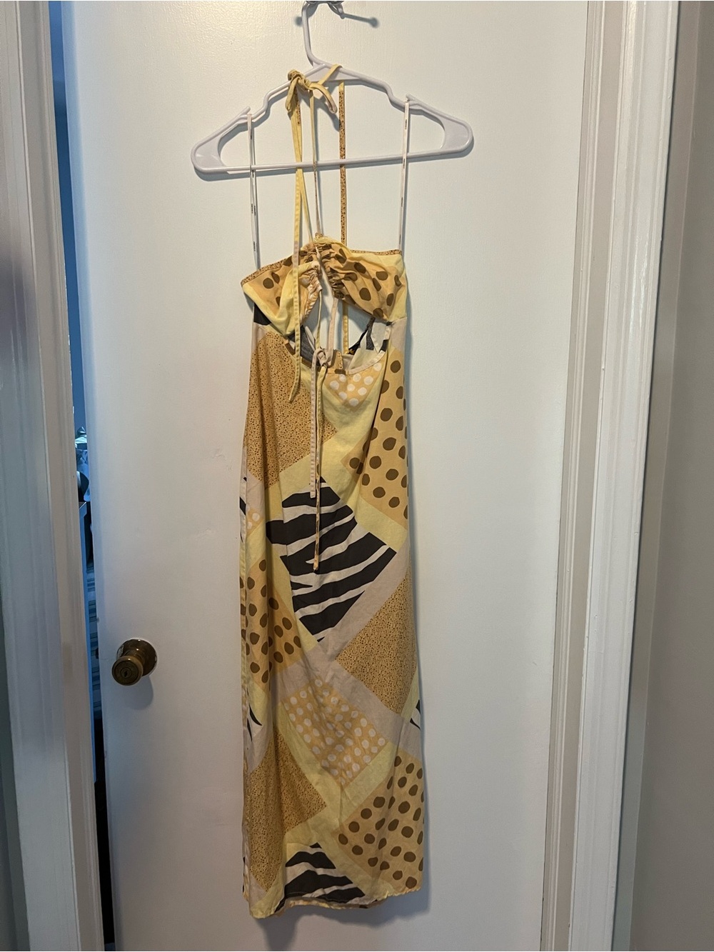 Forever 21 Yellow Patterned Halter Maxi Dress
